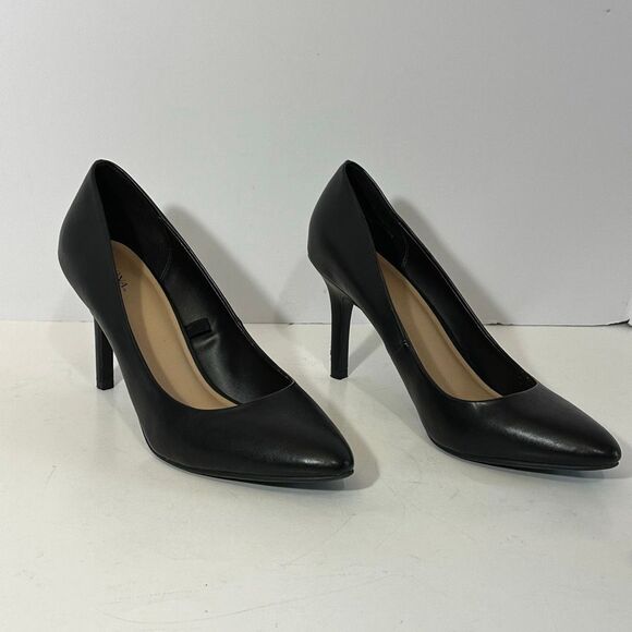 Merona Faux Leather Pointed-Toe-Pumps Black | Women Size 11 - Picture 1 of 14